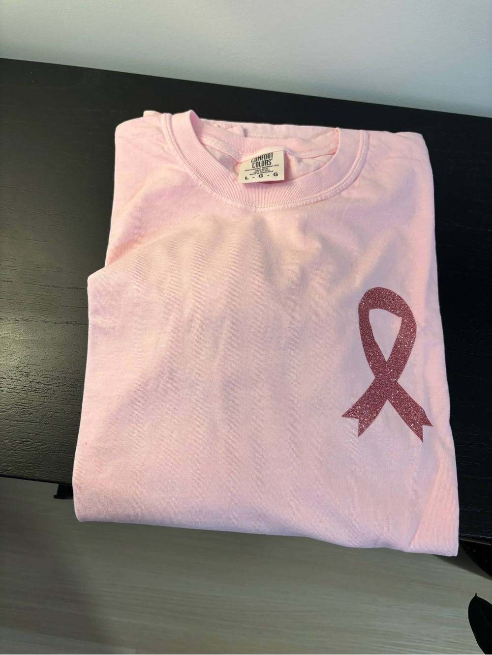 NEW Comfort Colors Long Sleeve Tee Pink Glitter Ribbon Breast Cancer Awareness - Picture 2 of 3